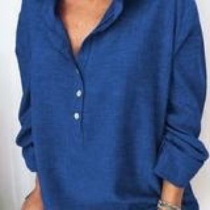 New Shirt Collar Casual Long Sleeve Shirt Blue/ L